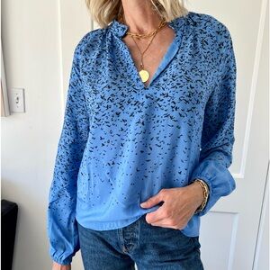 LA designer, St Roche, Blue cobalt shirt with tiny birds.